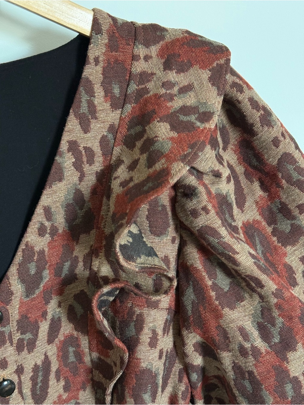 Sezane Lia Dress Jacquard Leopard Bordeaux Belted Mini Ruffle FR 34 US 2 - Picture 7 of 15